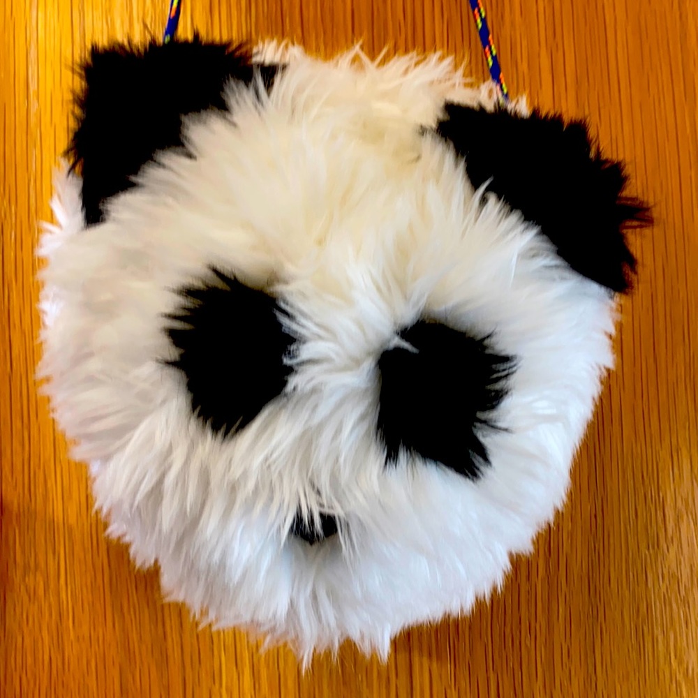 JCrew/Crew Cuts black and white furry panda handbag.